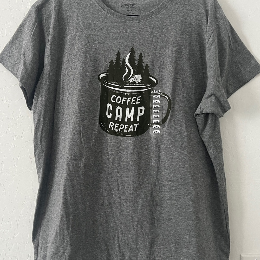 Points North Trading Company Gray Graphic Tee with Coffee Camp Print XXL